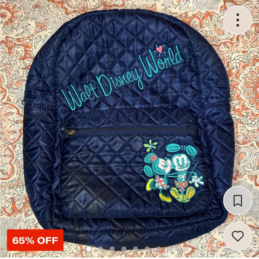 Disney Navy Quilted Backpack with Mickey & Minnie Lanyard